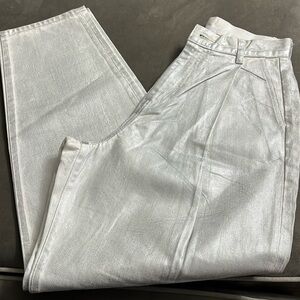 John Elliott crème silver painted jeans pleated zipperr front with 4 pockets